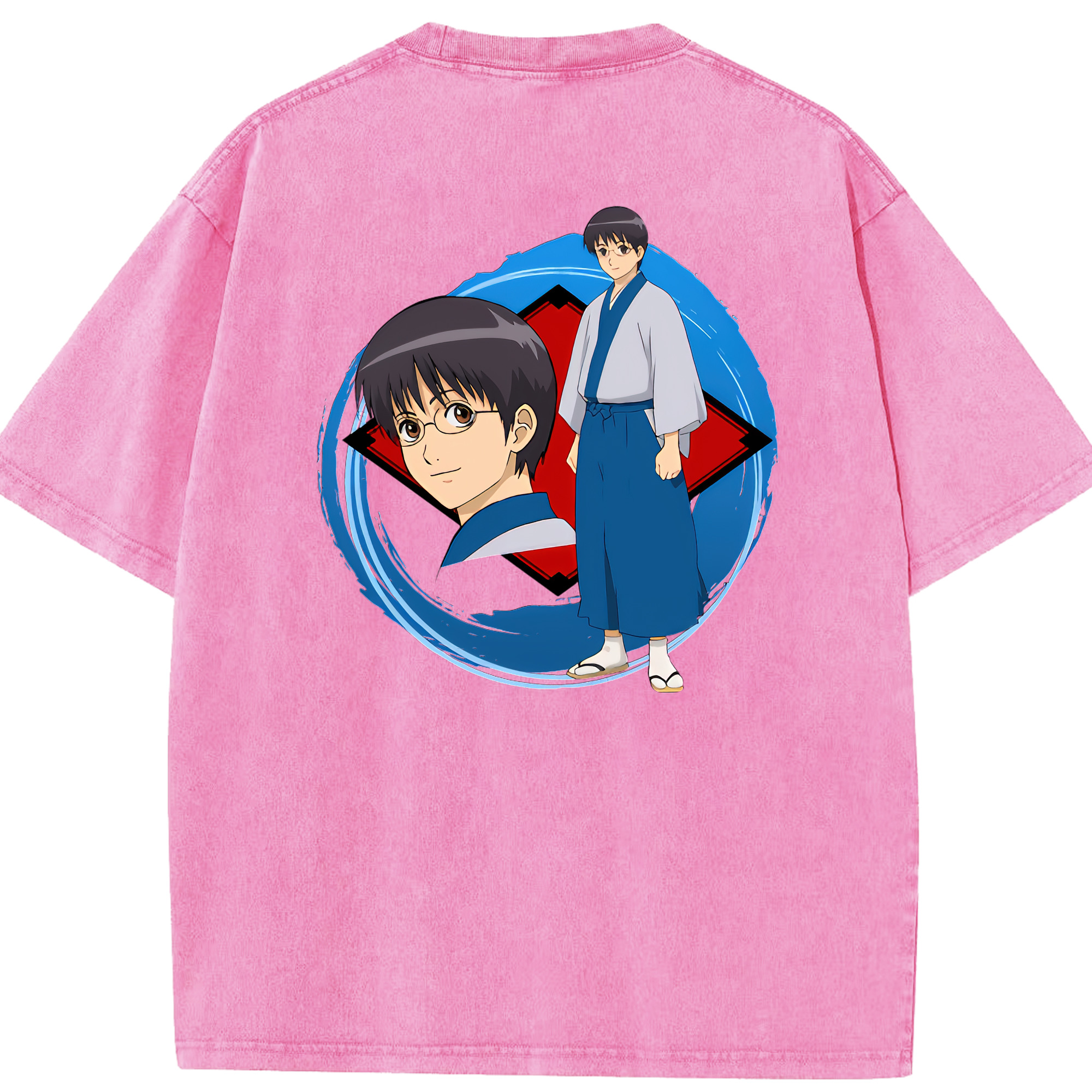 （画像用） ぎんたま 坂田銀時（さかたぎんとき） 神楽 志村新八（しむら しんぱち） GINTAMA Sakata Gintoki Kagura Shimura Shinpachi 綿100% ヴィンテージ風 半袖Tシャツ（背面プリント）